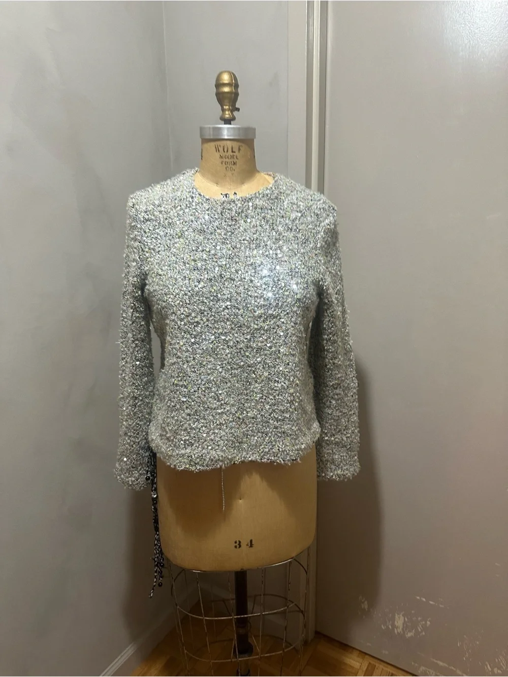 Zara Tweed Metallic Silver-Blend Sweater and Skirt Set